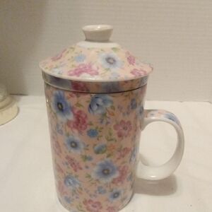 Cost Plus World Market Floral Ceramic Mug with Infuser